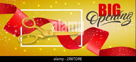 Glitzerndes Bannerdesign mit Rahmen und Goldschere Stock Vektor