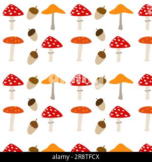 Nahtloses Cartoon-Muster mit Pilzen und Eichel Stock Vektor