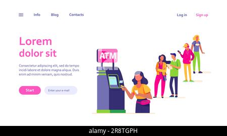 Warteschlange von Personen, die für die Nutzung des Geldautomaten stehen Stock Vektor
