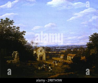 "Igreja de Cosme e Damião", de Frans Post (s/d). Óleo sobre madeira, 33,4 x 41,4 cm. Museu Nacional de Belas Artes, Rio de Janeiro. Stockfoto