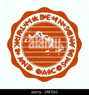 Hergestellt auf Turks- und Caicosinseln. Runder Inselstempel. Siegel der Turks- und Caicosinseln mit Randform. Vintage-Abzeichen mit kreisförmigem Text und Sternen. Stock Vektor