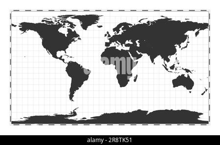 Vector-Weltkarte. Zylindrische Projektion nach Patterson. Geografische Karte mit Breiten- und Längengraden. Zentriert auf 0deg Längengrad. Vektor Stock Vektor