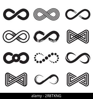 Verschiedene Mobius-Loop- und Unendlichkeitssymbole Stock Vektor