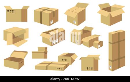 Pappkartons flache Symbolsammlung Stock Vektor