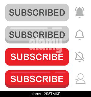 Schaltfläche „Abonnieren“ mit Glockensymbolen Rote und graue Tasten. vektordarstellung Stock Vektor