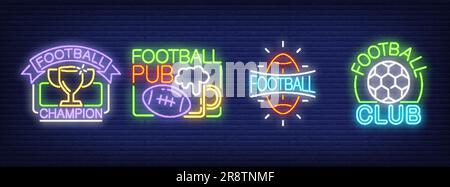 Fußball-Champion, Pub und Club Neon Signs Kollektion Stock Vektor