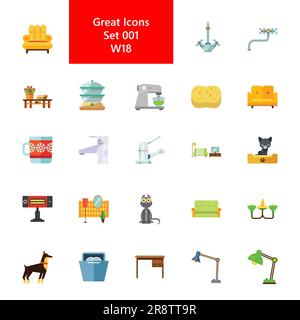 Symbolgruppe für Haushaltsgeräte. Symbole des häuslichen Lebens Stock Vektor
