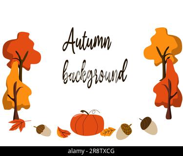 Farbenfroher, flacher Herbst mit Bäumen, Kürbis-Eichel Stock Vektor