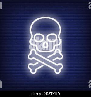 Schädel und Knochen Neonschild Stock Vektor