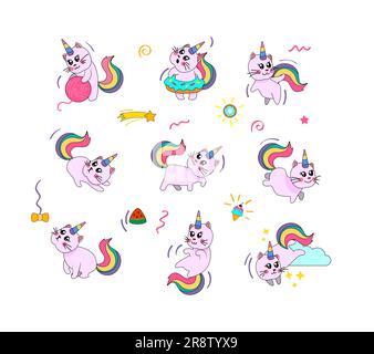 Pinkes Einhorn-Katzenset Stock Vektor