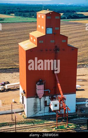 Luftaufnahme der Getreideaufzüge Swan River Valley, Manitoba, Kanada Stockfoto