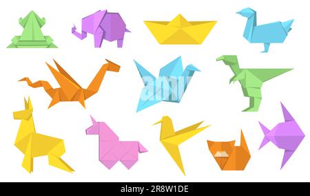 Japanische Origami-Tiere flaches Zeichnungsset Stock Vektor