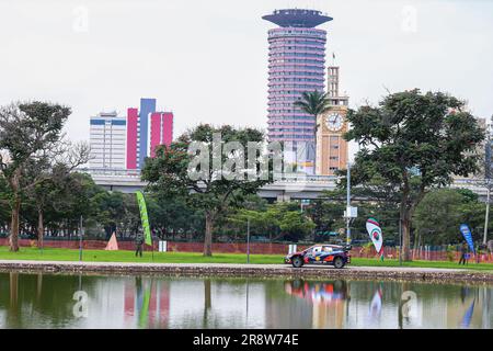 Nairobi, Kenia. 01. Januar 2022. Der spanische Fahrer Sordo Dani wurde während der WRC 2023 Safari Rally auf dem Gelände des Uhuru Parks in Nairobi gesehen. Die WRC-Safari-Rallye 2023 startete mit der Flagge im Nairobiís Uhuru-Park und danach Rallye-Fahrer fuhren zu den Kasarani Grounds für die Super Special Stage. In diesem Jahr ist der Rallye-Wettbewerb 70 Jahre in Folge die Safari Rallye. Die WRC-Safari-Rallye 2023 findet vom Donnerstag, 22. Juni bis Sonntag, 25. Juni 2023 in Nairobi County und Naivasha, Nakuru County in Kenia statt. Kredit: SOPA Images Limited/Alamy Live News Stockfoto