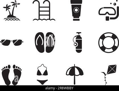 Summer Simple Icons Set Stock Vektor