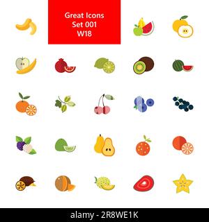Obst und Beeren Ikonenset Stock Vektor