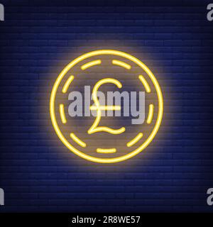 Pfund Sterlingmünze auf Ziegelhintergrund. Neon-Style-Illustration Stock Vektor