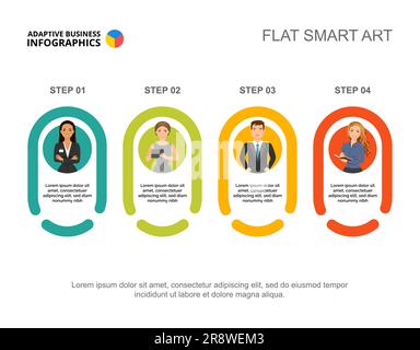 Vorlage für Prozessdiagramm für vier Mitarbeiter zur Präsentation Stock Vektor
