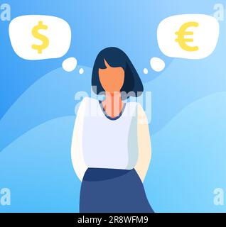 Eine Frau, die steht und über den Kurs nachdenkt Stock Vektor