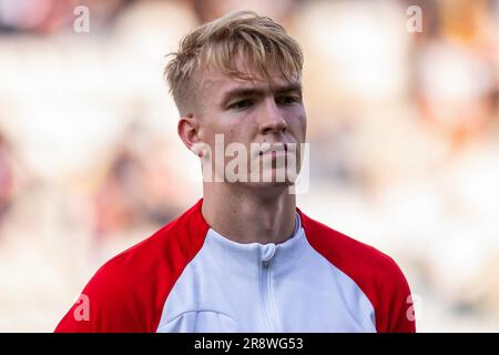 Warschau, Polen. 15. Juni 2023. Aleksander Buksa von Polen U21, gesehen während des Freundschaftsspiels zwischen Polen U21 und Finnland U21 im Polonia Stadium. (Endstand: Polen U21 1:1 Finnland U21) Guthaben: SOPA Images Limited/Alamy Live News Stockfoto