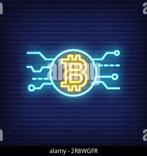 Bitcoin-Netzwerk Neonschild Stock Vektor