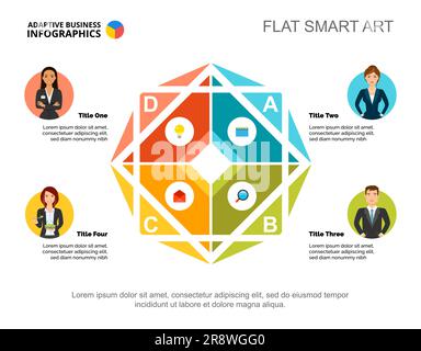 Vorlage für Prozessdiagramm für vier Manager zur Präsentation Stock Vektor