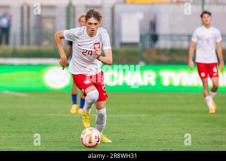 Adrian Troc von Polen U21 in Aktion während des Freundschaftsspiels zwischen Polen U21 und Finnland U21 im Polonia Stadium. (Endergebnis: Polen U21 1:1 Finnland U21) (Foto: Mikolaj Barbanell / SOPA Images/Sipa USA) Stockfoto