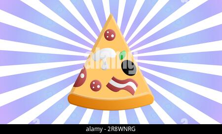 Elegantes Logo mit Pizzastück und Radialstrahlen auf weißem Hintergrund. Farbige Vektordarstellung handgezeichnet im Vintage-Stil für Label oder Logo von IT Stock Vektor