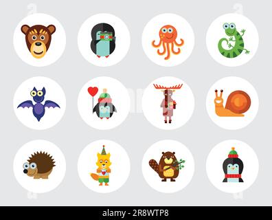 Lustige Tiere – Symbolset Stock Vektor