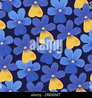 Farbenfrohes, nahtloses Muster mit niedlichen, handgezeichneten Blumenelementen im Retro-Stil. Festlicher, trendiger Aufdruck für Design und Textil. Stock Vektor