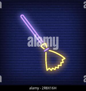 Hexen Besen Neonschild Stock Vektor