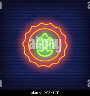 Hop-Emblem auf Ziegelhintergrund. Neon-Style-Illustration Stock Vektor