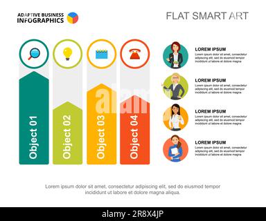 Vorlage für Prozessdiagramm von vier Mitarbeitern zur Präsentation Stock Vektor