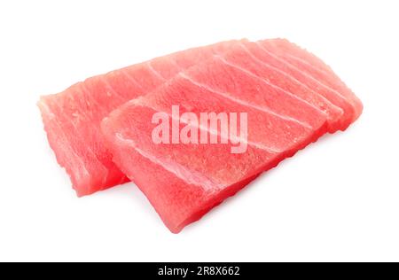 Leckere Sashimi (Stücke frischen rohen Thunfisches) auf weißem Hintergrund Stockfoto