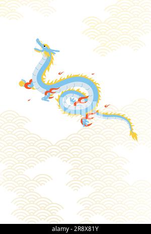 Einfache Neujahrskarte für das Jahr des Drachen 2024, japanisches Muster mit aufstrebendem Drachen, Silvester-Postkartenmaterial, Vector Illustrati Stock Vektor