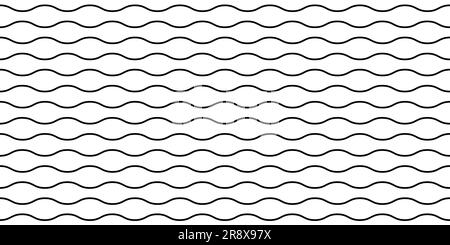 Wellenförmige horizontale Linien, nahtloses Muster. Wellige Streifen mit sich wiederholendem Hintergrund. Einfarbige Wellenstruktur. Einfache, gekrümmte, lineare Tapete. Textil- und Stoffmuster-Designvorlage. Vektor Stock Vektor