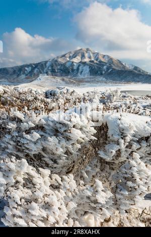 Der Berg Eboshidake im Schnee Stockfoto