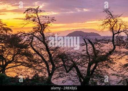 Lake Biwa und Chikubu Island am Morgen Stockfoto