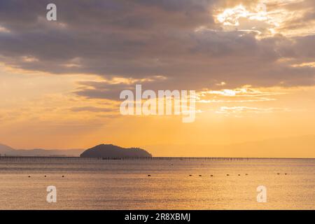 Lake Biwa and Chikubu Island in the Morning Stock Photo