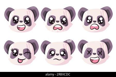 Panda-Gesichtsausdruck-Emoticon mit Augen- und Mundsammlung Weiß von Vektorcartoon-isolierter Illustration Stock Vektor