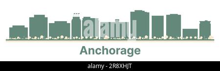 Abstrakte Skyline von Anchorage Alaska, USA, mit farbigen Gebäuden. Geschäftsreise- und Tourismuskonzept mit modernen Gebäuden. Vektordarstellung. Stock Vektor