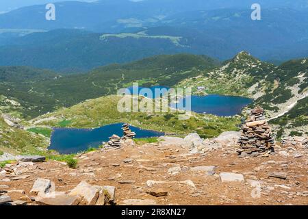 Antenne Aussicht auf sieben Seen im Nationalpark Rila Rila, Bulgarien Stockfoto