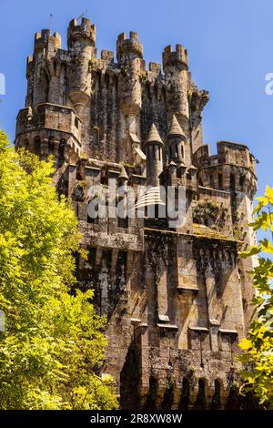 Schloss Butron, neogotische Festung mittelalterlicher Herkunft, historisches Erbe inspiriert von bayerischen Schlossmodellen. Gatica, Biskaya, Baskenland, Spanien. Stockfoto