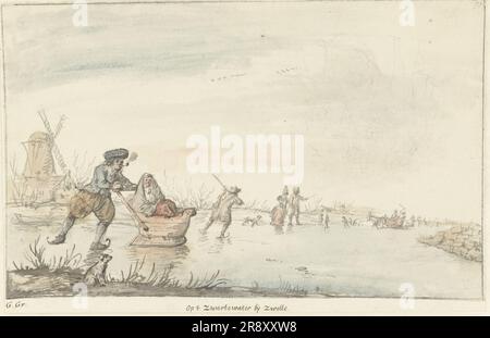 Winterszene am Schwarzen Wasser bei Zwolle, 1661-1693. Stockfoto
