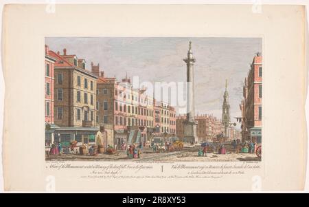 Ein Blick auf das Denkmal, das zum Gedenken an den schrecklichen Brand im Jahr 1666' 1752 errichtet wurde. Blick auf das Monument to the Great Fire of London. Stockfoto