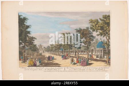 Blick auf eine Avenue mit Triumphbogen in den Vauxhall Gardens in London, 1751. Stockfoto