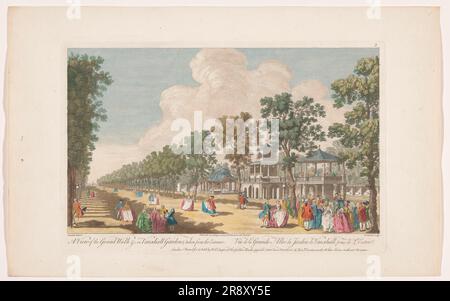 Blick auf eine Straße in den Vauxhall Gardens in London, vom Eingang aus gesehen, 1751. Stockfoto