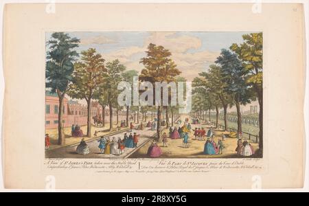 Blick auf St. James's Park, in der Nähe des Stallplatzes, London, 1751. Verließ Saint James's Palace. Im Hintergrund auf der rechten Westminster Abbey. Stockfoto