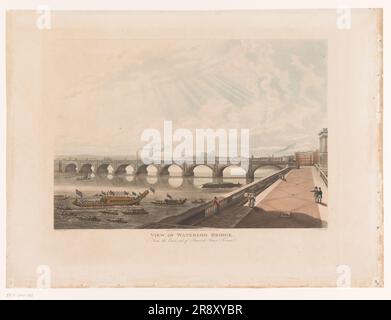 Blick auf die Waterloo Bridge von der Ostseite der Terrasse des Somerset House, 1818. Stockfoto