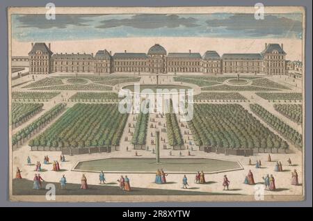 Blick auf den Palais des Tuileries in Paris vom Jardin des Tuileries, 1700-1799. Stockfoto