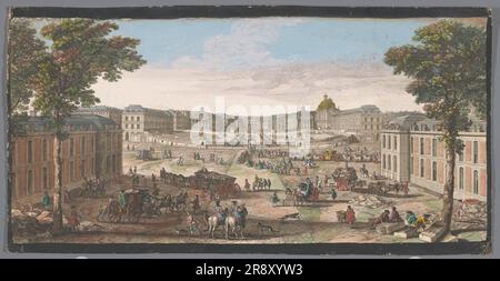 Blick auf die Vorderseite des Schlosses von Versailles, 1700-1799. Stockfoto